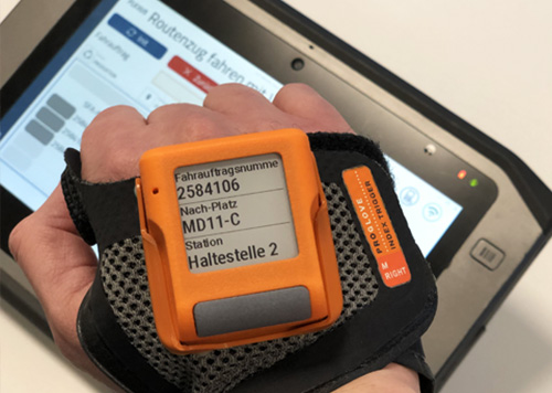 Dynamic route trains for SAP - back of hand scanner from ProGlove