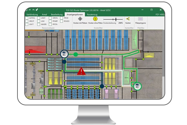 FTS/AGV-Leitsystem für Extended Warehouse Management (SAP EWM) mit Batteriemanagement und Verkehrssteuerung.