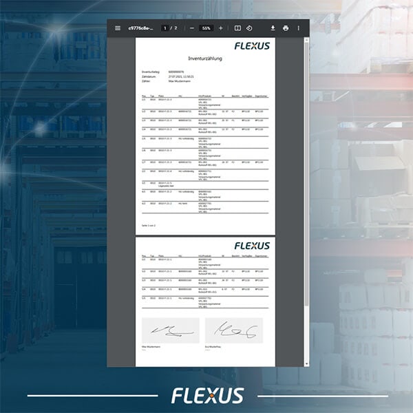 Digitale Inventurzählung mit Unterschrift mit der mobilen Lösung der Flexus AG im Extended Warehouse Management (SAP EWM)