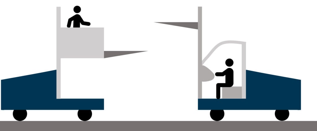 Schmalgang-Hochregalstapler mit Man-up Man-down System Transportleitsystem für SAP - Gabelstapler Man-Up - Man-Down