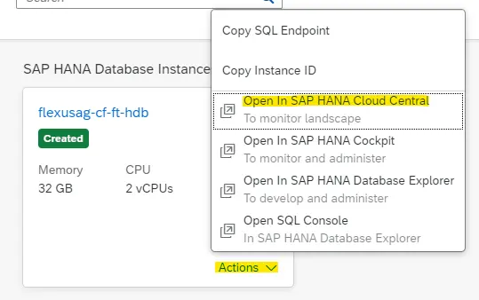 SAP HANA Cloud Datenbank: SAP HANA Cloud Central - SAP BTP