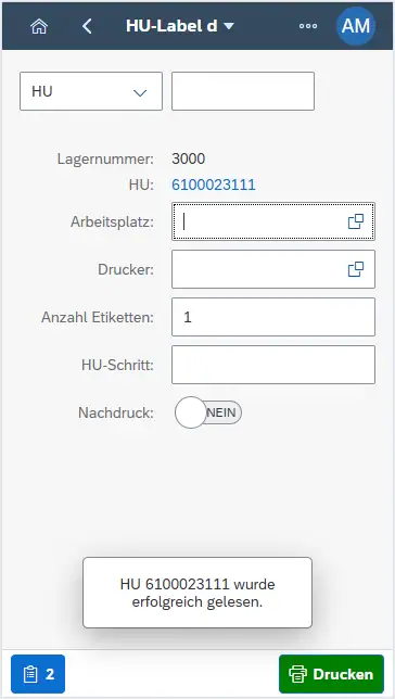 Auswahl der Daten für den HU-Labeldruck