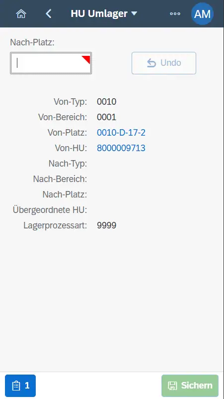 Umlagerung einer HU im Scan-Schritt für den Nach-Platz