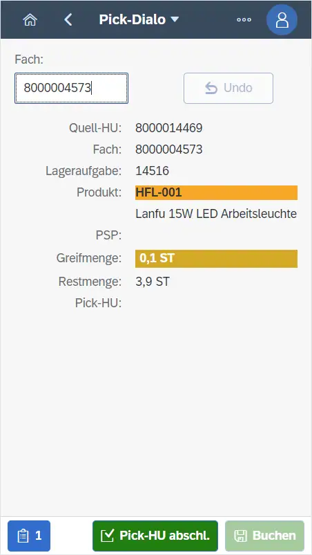 SMS group - Screenshot Dialog: Auslagerung / Picking aus HRL und KTL (Teil 1)