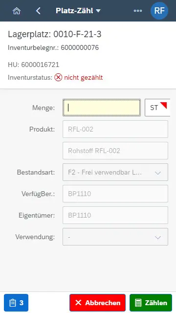 SMS group - Screenshot Dialog: Inventur im Automatik-Lager (Teil 1)