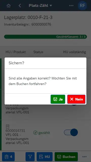 SMS group - Screenshot Dialog: Inventur im Automatik-Lager (Teil 2)