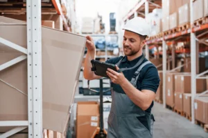 Nachschub im SAP EWM: Lagermitarbeiter vorm Lagerregal